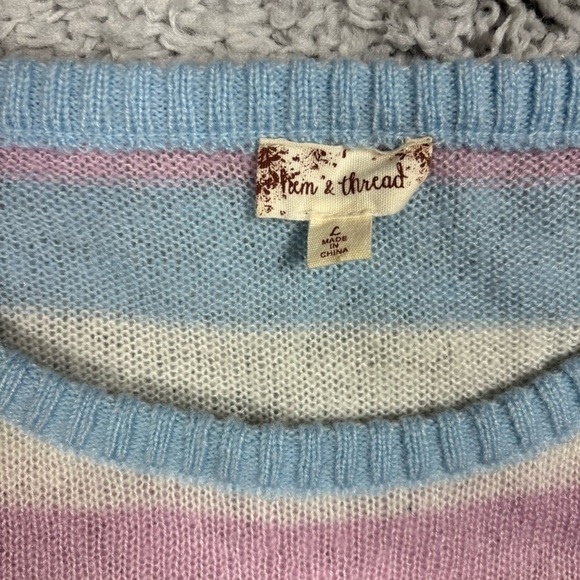 Hem and Thread Sweater Womens Large Colorful Stripes Scoop Pictures Church Class - Picture 2 of 3